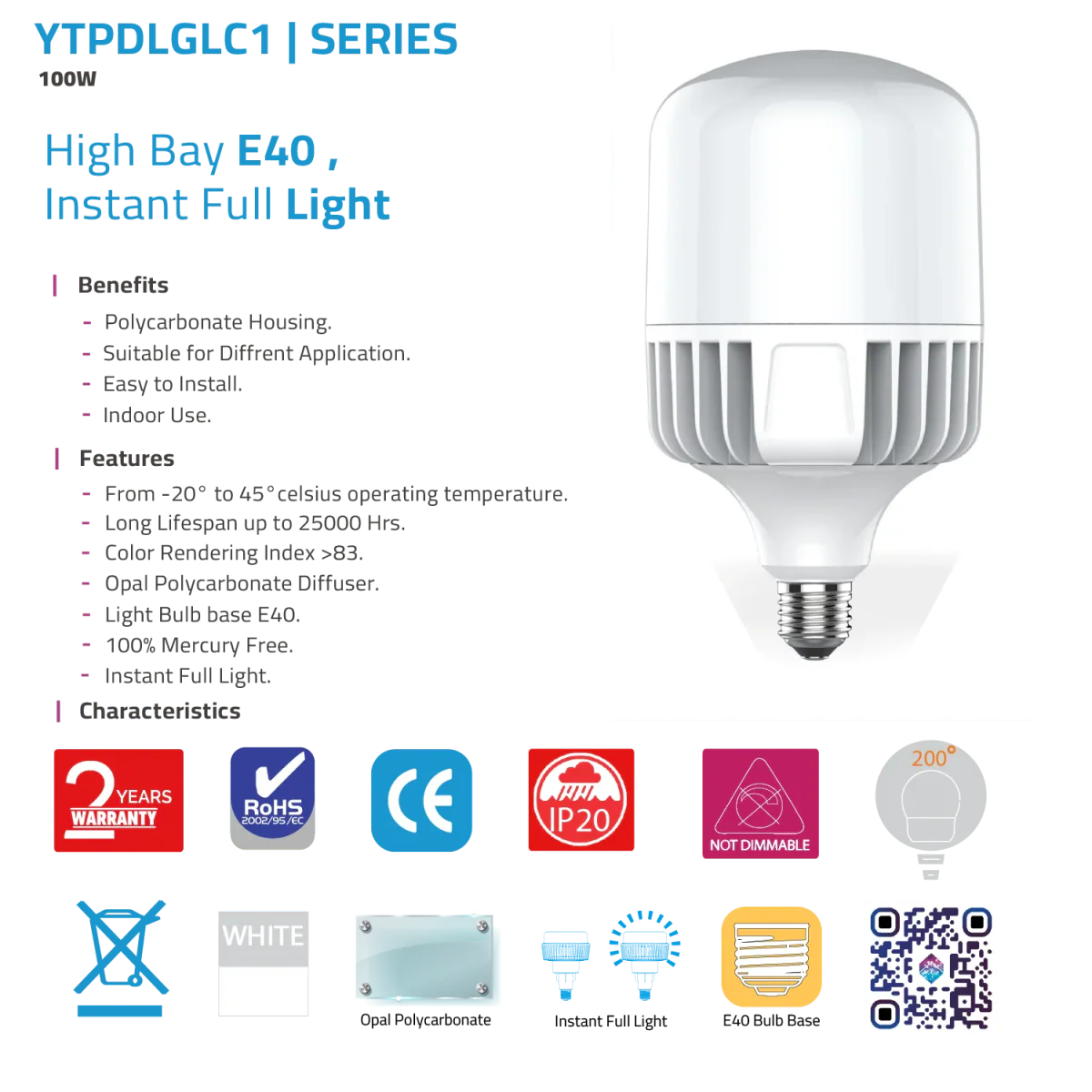 LED Bulb Light 100W E40 Base (YTPDLGLC1) - High-Performance LED Lamp - Image 5