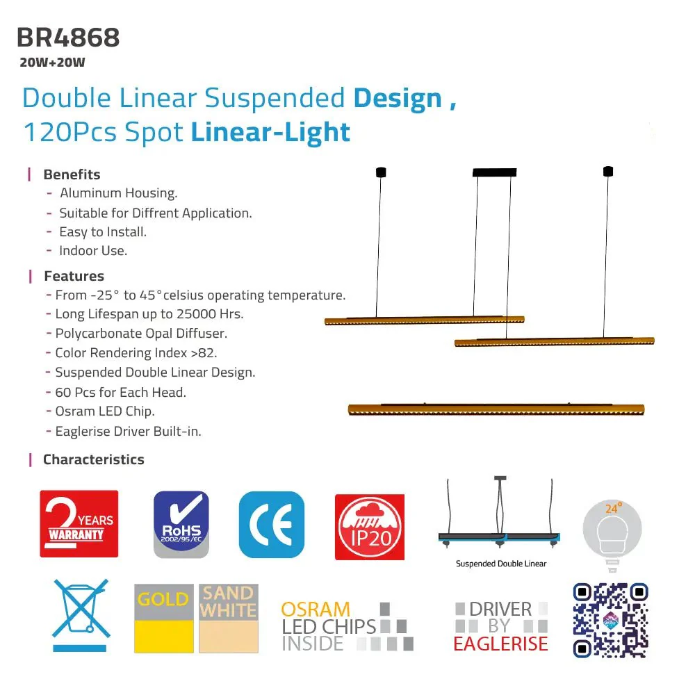 LED Double Linear Suspended Pendant Light 40W (BR4868) - Image 6