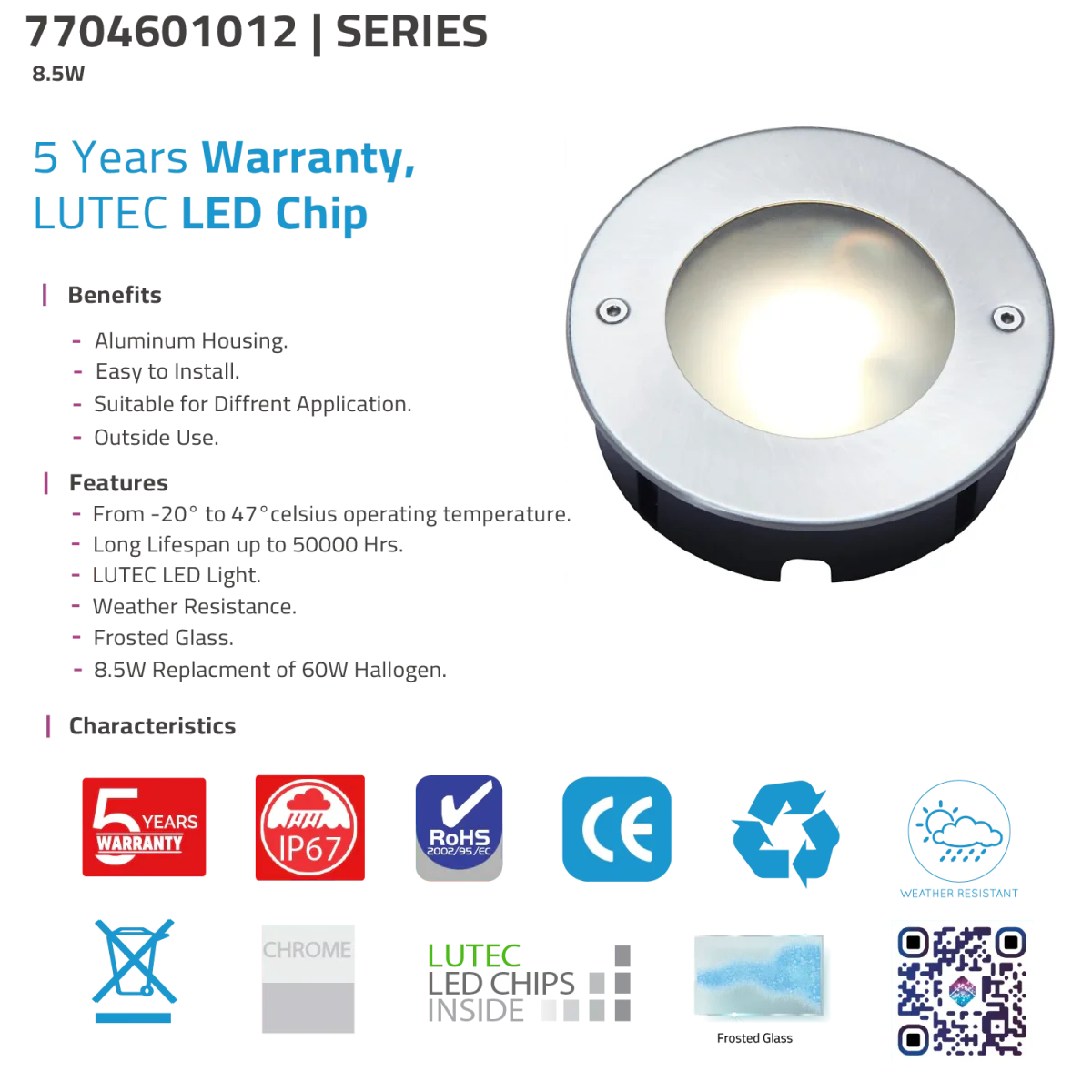 LED Inground Light 8.5W IP67 (UTL7046) - Recessed Outdoor Fixture with LUTEC Chip - Image 3