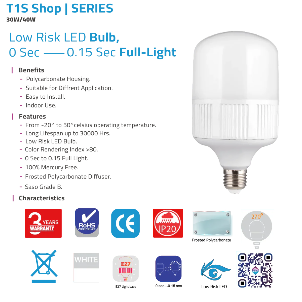 LED LIGHT BULB E27 (T1S Shop) – Instant Full-Light, High Efficiency - Image 5