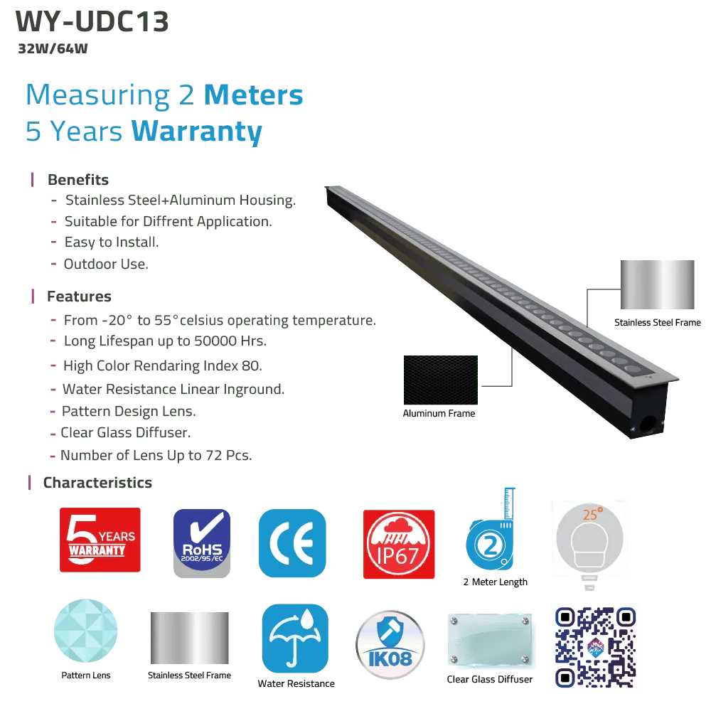 Linear Inground Light With Lengths 1 & 2 Meter and Warranty 5 Years (WY-UDC13) - Image 7