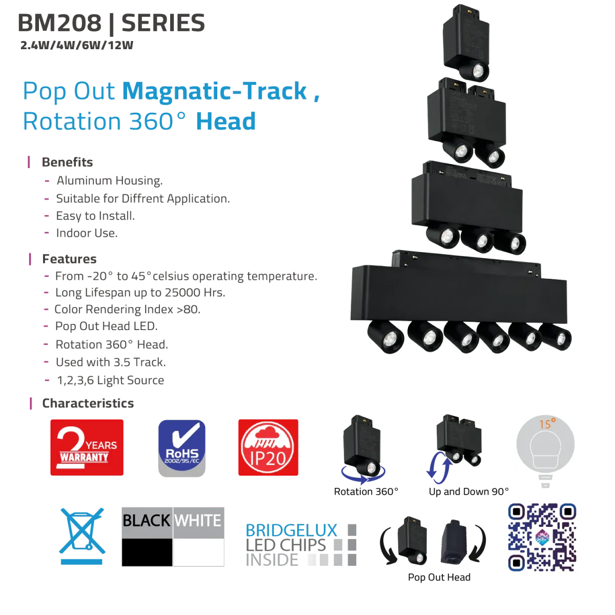 Magnetic Track Light - 360° Pop-Out LED Spotlight for Modern Interiors - Bridgelux Chip (BM208) - Image 8