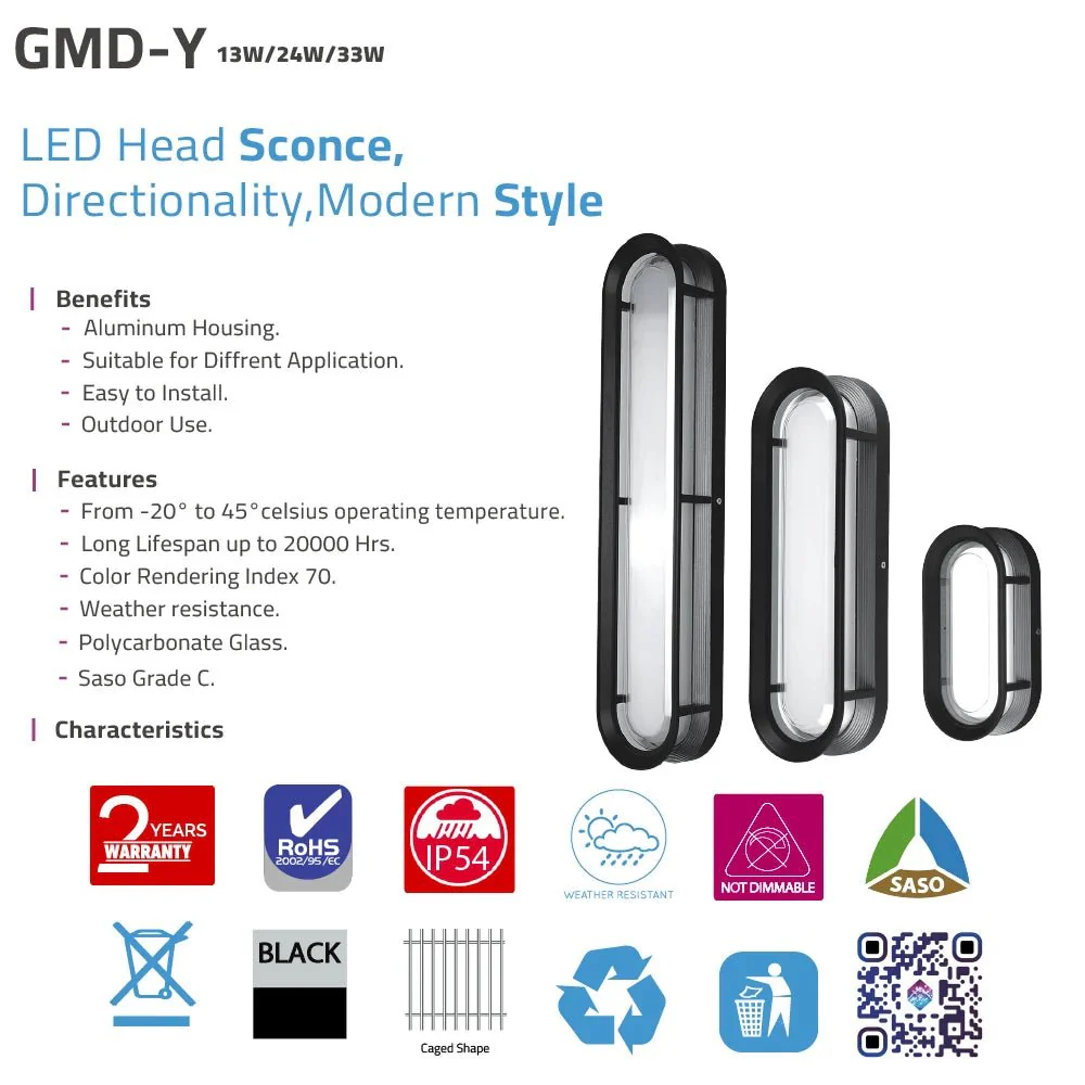 Modern Outdoor LED Wall Light – IP54 Black Fixture (GMD-Y) - Image 5