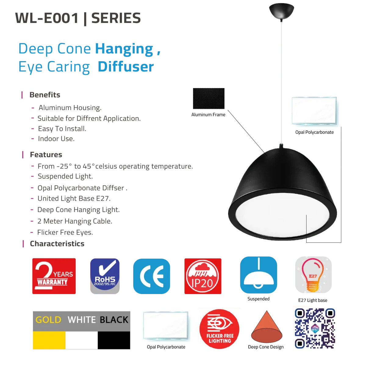PENDANT FRAME LIGHT (WL-E001) – Decorative Pendant Light With 3 Colors , and 3 Different Sizes - Image 10
