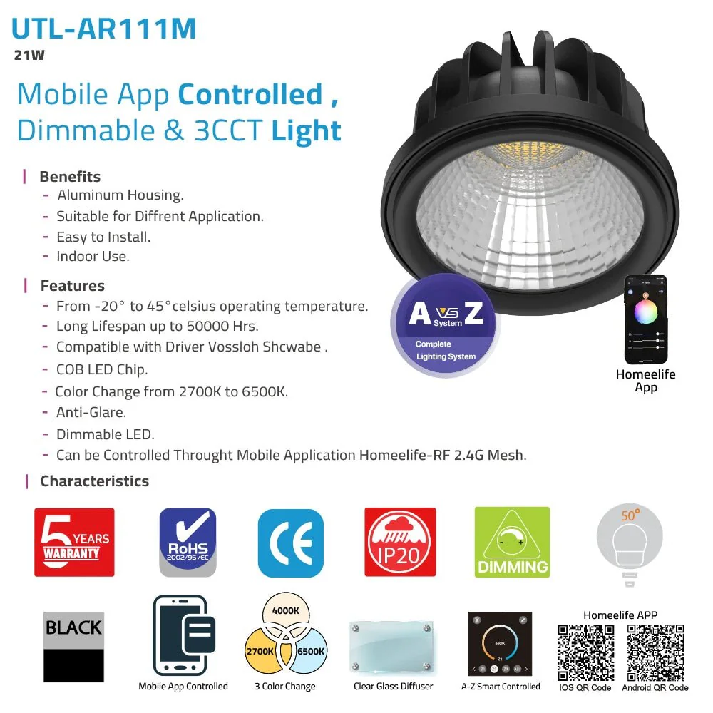 Smart AR111 Bulb Light 24V 21W - Mobile App Controlled (UTL-AR111M) - Image 5