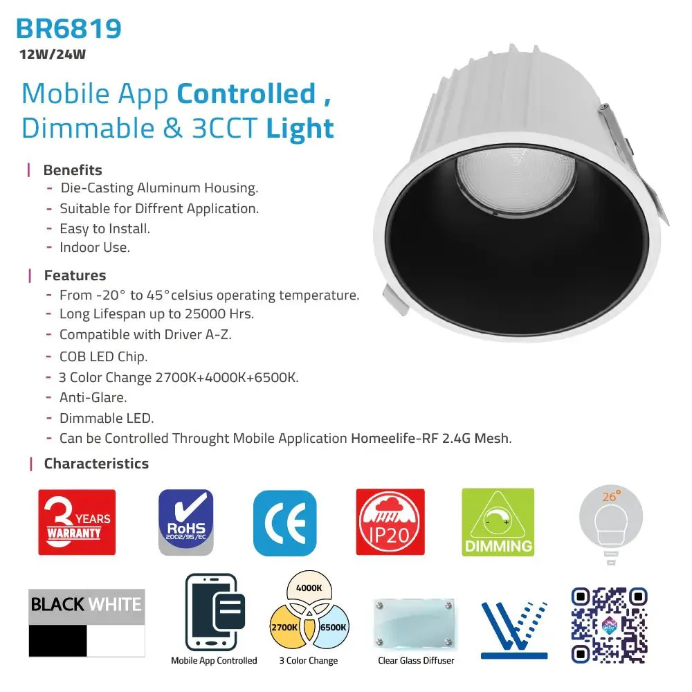 Smart LED Downlight 12W - Mobile App Controlled (BR6819) - Image 10