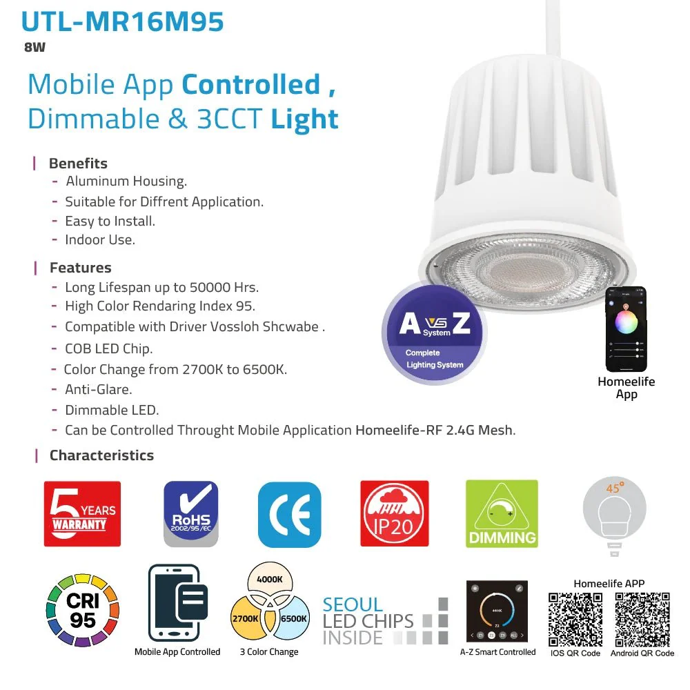 Smart MR16 Bulb Light 24V 8W - High CRI +95 & Mobile App Controlled (UTL-MR16M95) - Image 11