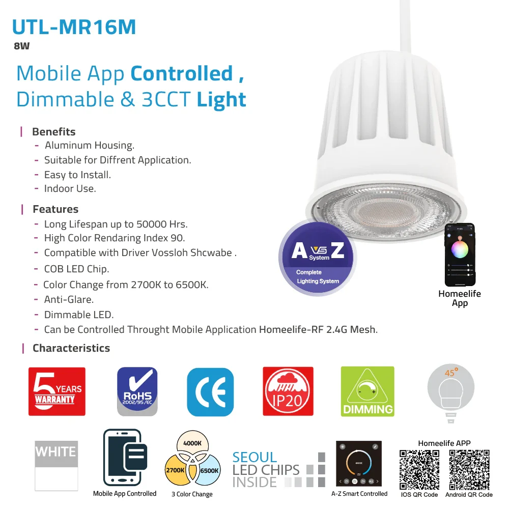 Smart MR16 Bulb Light 24V 8W & Mobile App Controlled (UTL-MR16M) - Image 11