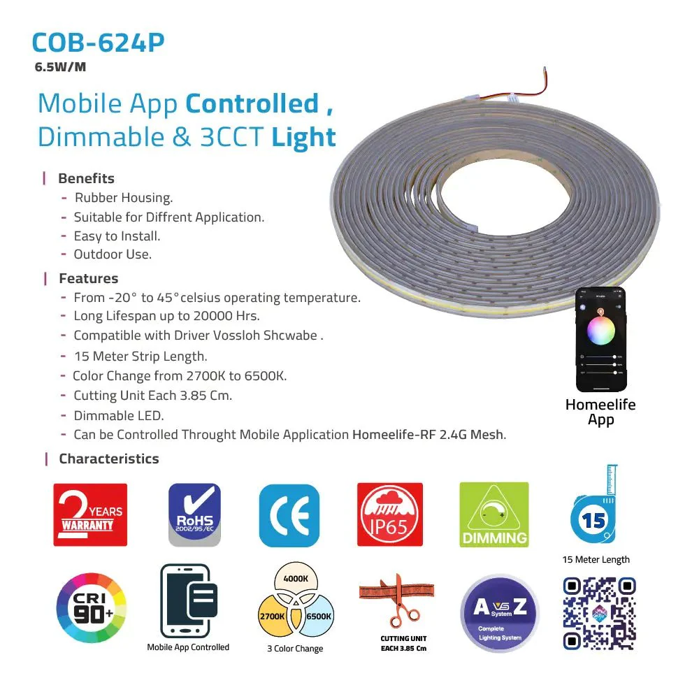 Smart Outdoor Strip Light 15M 6.5W/M - Mobile App Controlled (COB-624P) - Image 10