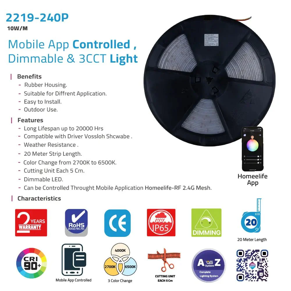 Smart Outdoor Strip Light 20M 10W/M - Mobile App Controlled (2219-240P) - Image 7