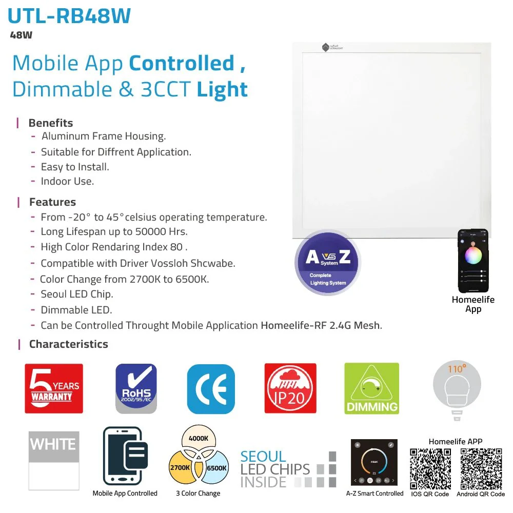 Smart Panel Light 60*60cm 24V 48W & Mobile App Controlled (UTL-RB48W) - Image 5