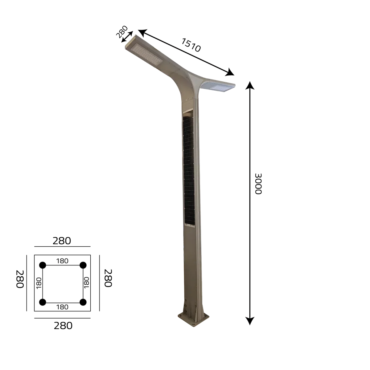 Solar Pole Light 30W IP65 (TY01) Dual-Head Outdoor LED Light with 160W Solar Panel & 3M Height - Image 4