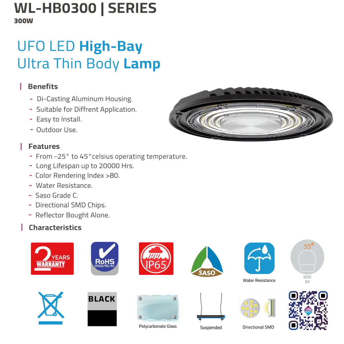 UFO LED High Bay Light 300W (WL-HB0300) - High Lumens - IP65 Waterproof - Image 4