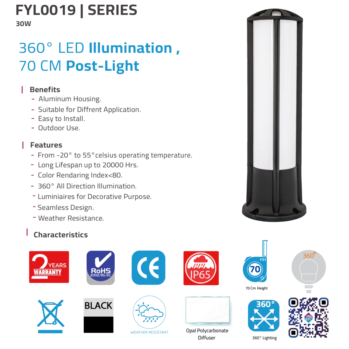 Ultra Light 30W LED Post Light IP65 – 360° Outdoor Decorative Lighting (FYL0019) - Image 5