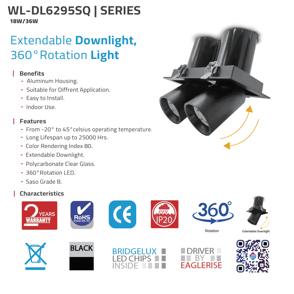 Ultra Light 360° LED Downlight for Modern Indoor Lighting (WL-DL6295SQ) - Image 3