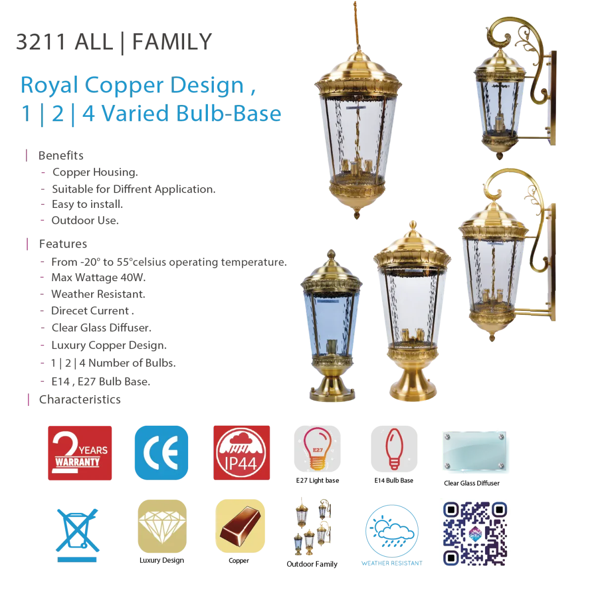 Ultra Light Copper Outdoor Light (3211 Family) | Elegant IP44 Exterior Lighting - Image 6