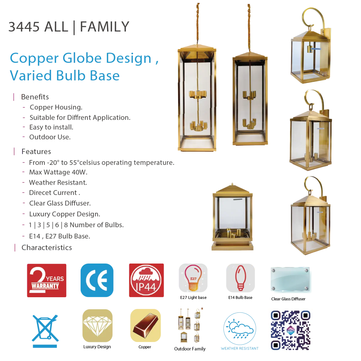 Ultra Light Copper Outdoor Lighting (3445 FAMILY) | IP44 Elegant Exterior Lamps - Image 8