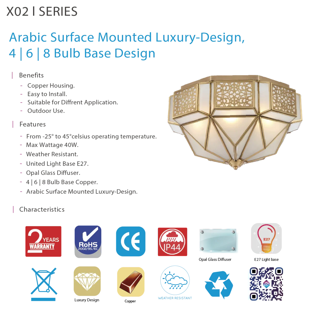 Ultra Light E27 Copper Surface Mounted Light – Arabic Luxury (X02) - Image 4