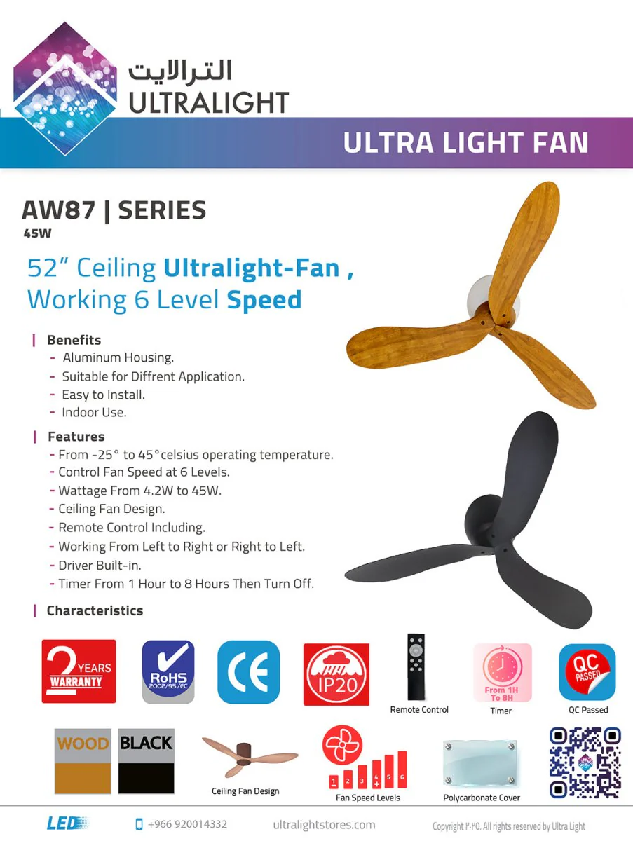 ULTRA LIGHT FAN (AW87) – 52IN Ceiling Fan with Remote - Image 6