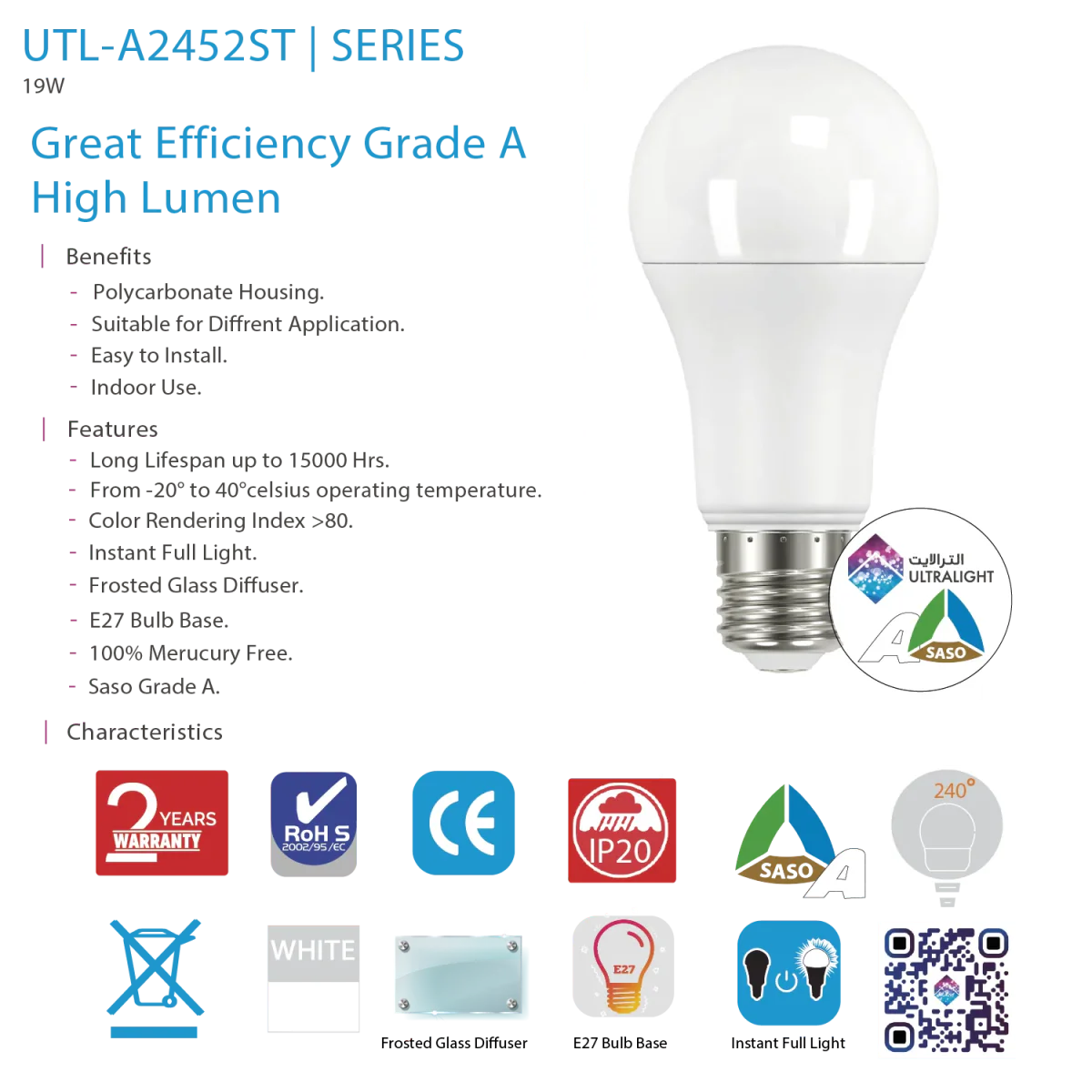 Ultralight LED Light Bulb 19W E27 – Energy Efficient (UTL-A2452ST) - Image 11
