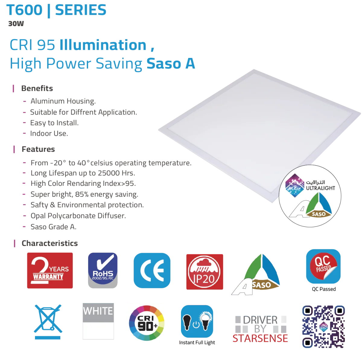 Ultra Light LED Panel Light 30W - CRI 95 High-Efficiency Lighting with Energy Saving (T600) - Image 4