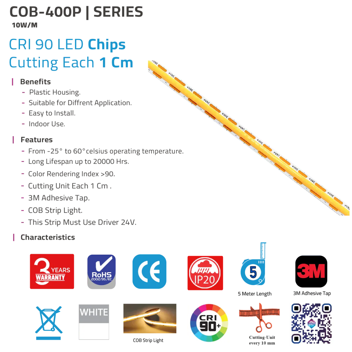 Ultra Light COB LED Strip Light - High CRI 90+ - 5 Meter Length (COB-400P) - Image 11