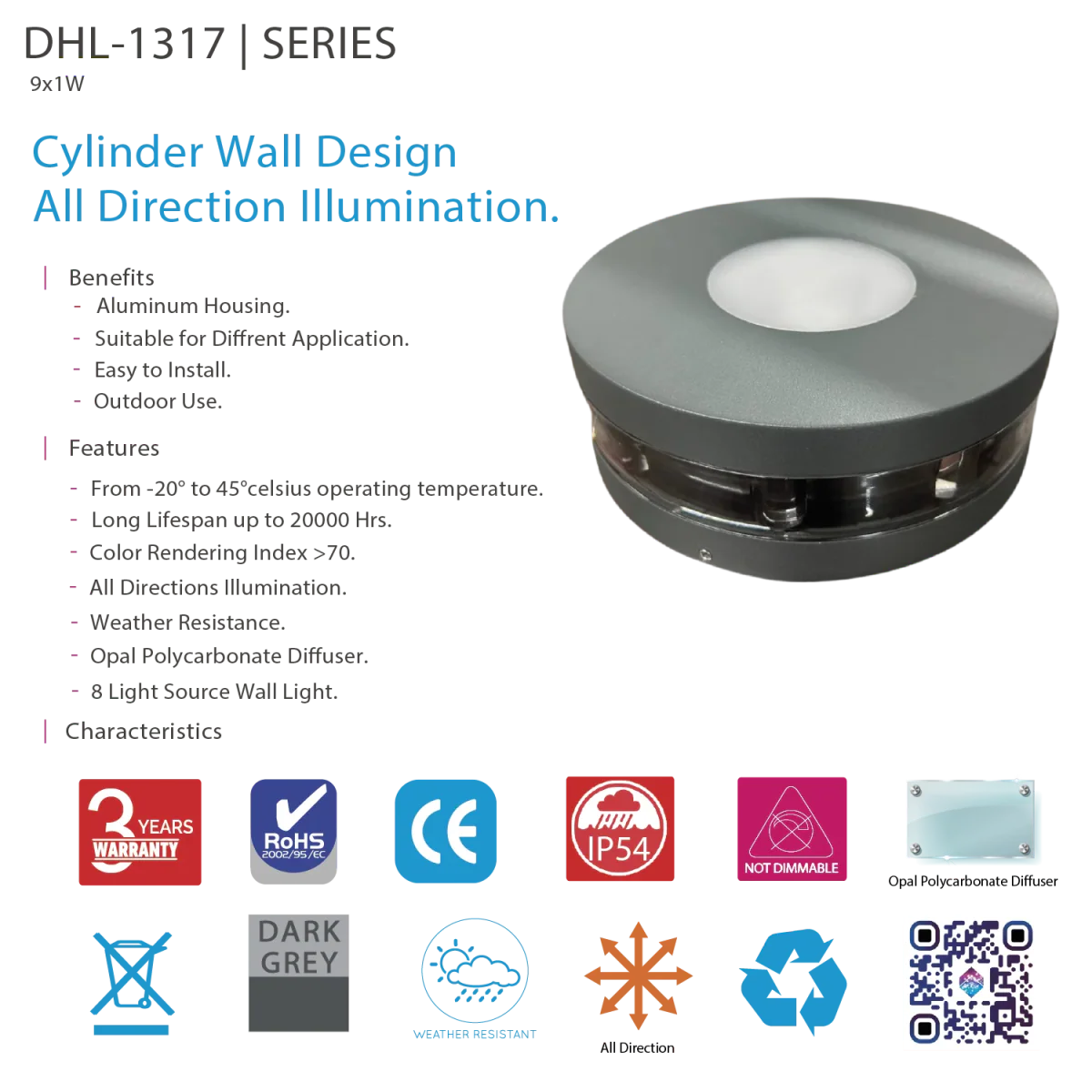 Ultra Light LED Wall Light 9W - Multi-Directional Outdoor Cylinder Lighting (DHL-1317) - Image 4