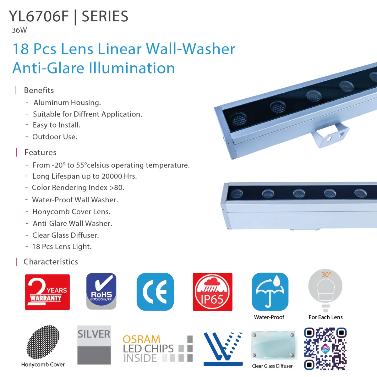 Ultra Light LED Wall Washer (YL6706F) – 36W Outdoor Light  & IP65 Waterproof Rating - Image 8