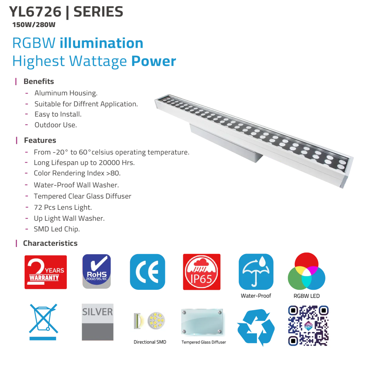 Ultra Light LED Wall Washer (YL6726) – 150W Outdoor Light & IP65 Waterproof Rating - Image 4