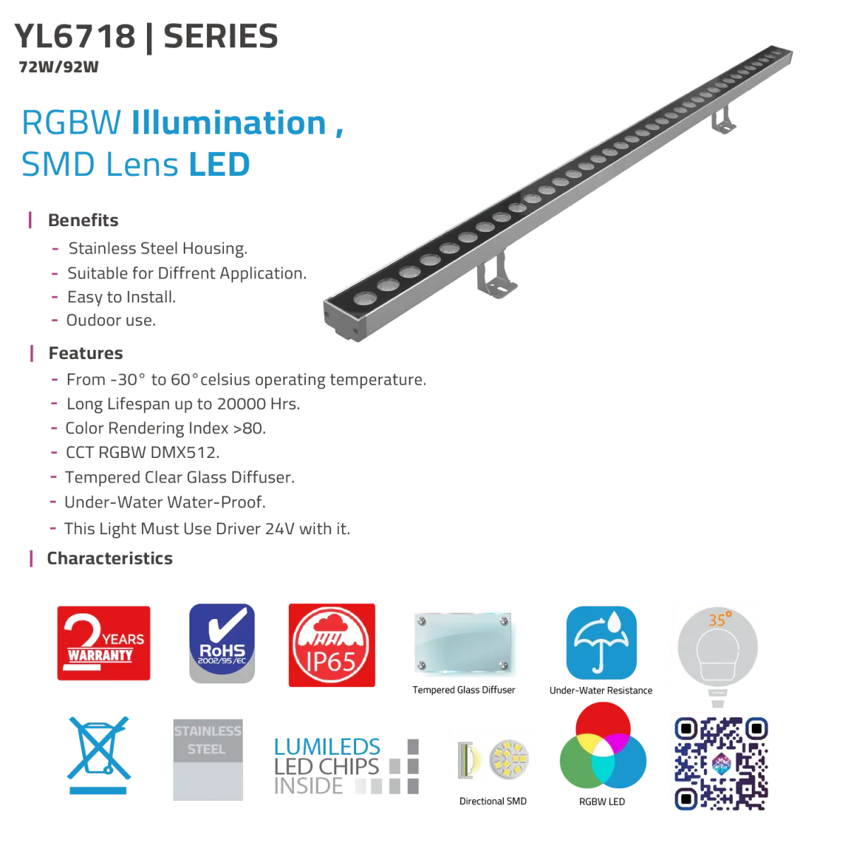 Ultra Light RGBW LED Wall Washer Light IP65 (YL6718) - Image 7