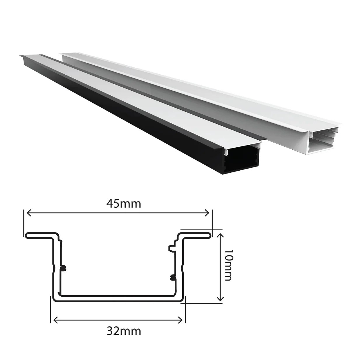Ultralight Aluminum Profile With Cover 45mm IP20 (XCASL-045010) - Image 2