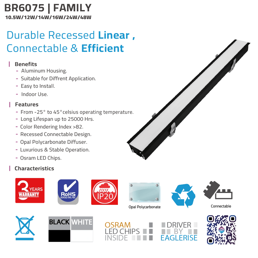 Ultralight Black Linear Recessed Connectable Light - Modern Slim Design (BR6075) - Image 5