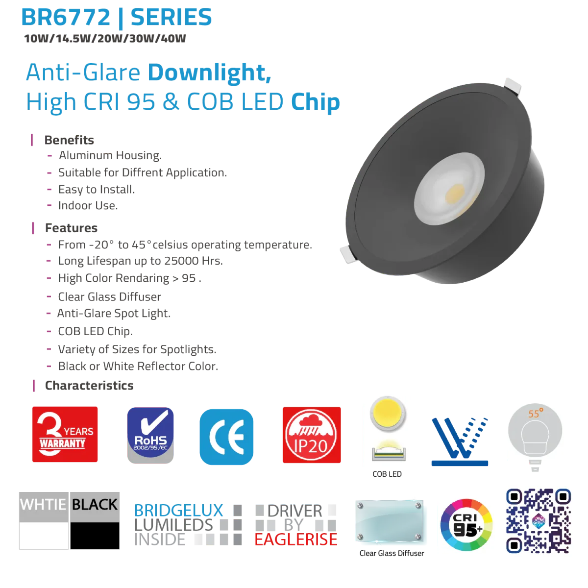 Ultralight COB LED Downlight - Anti Glare and CRI 95 (BR6772) - Image 5