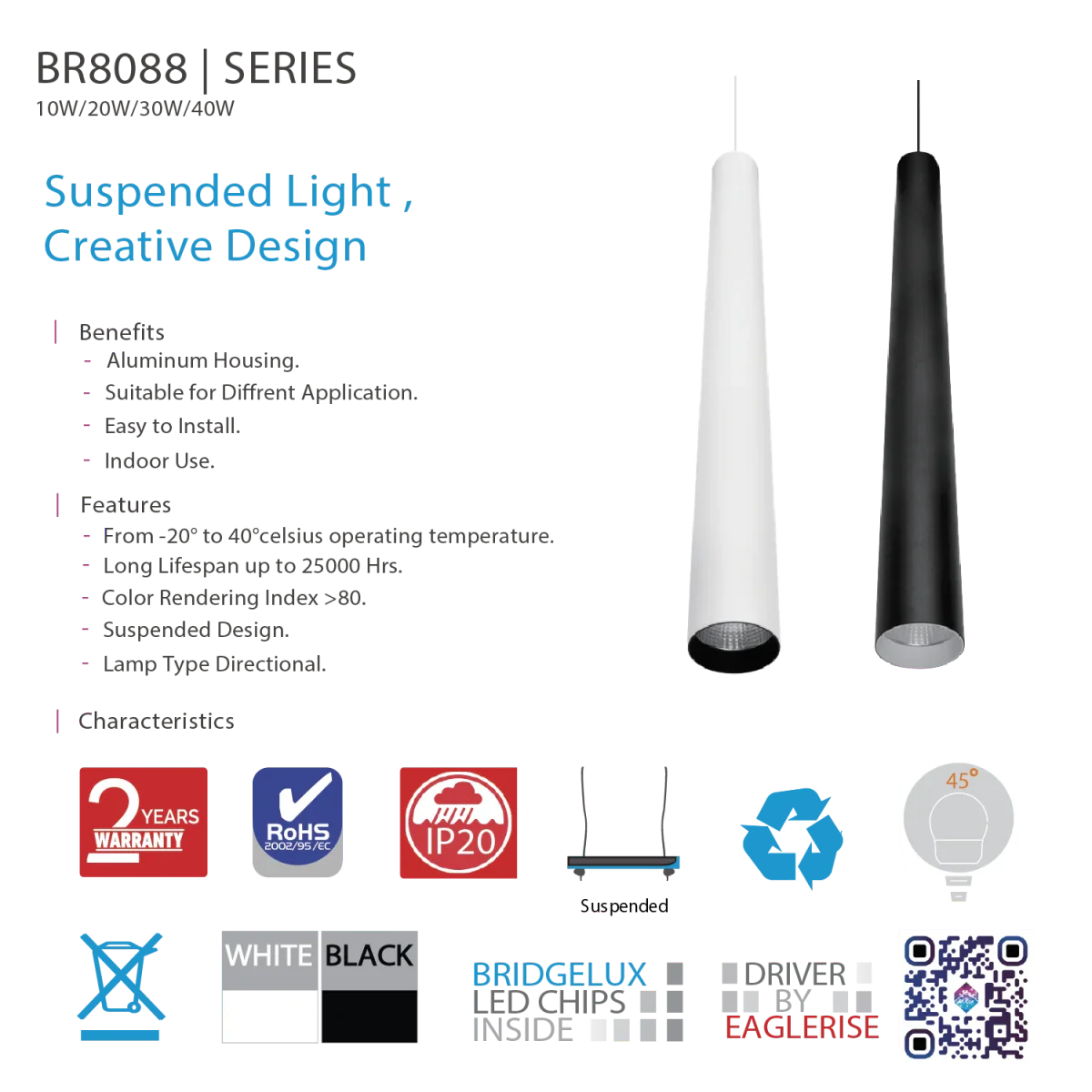 Ultralight Directional Pendant Ceiling Light 10W–40W (BR8088-RD) - Image 5