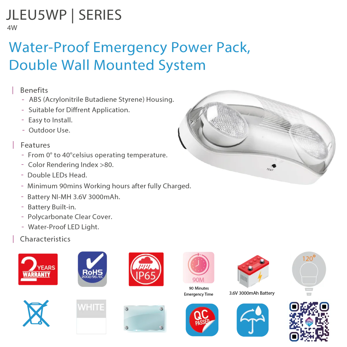 Ultralight Emergency LED Lighting 4W IP65 (JLEU5WP) - Image 6