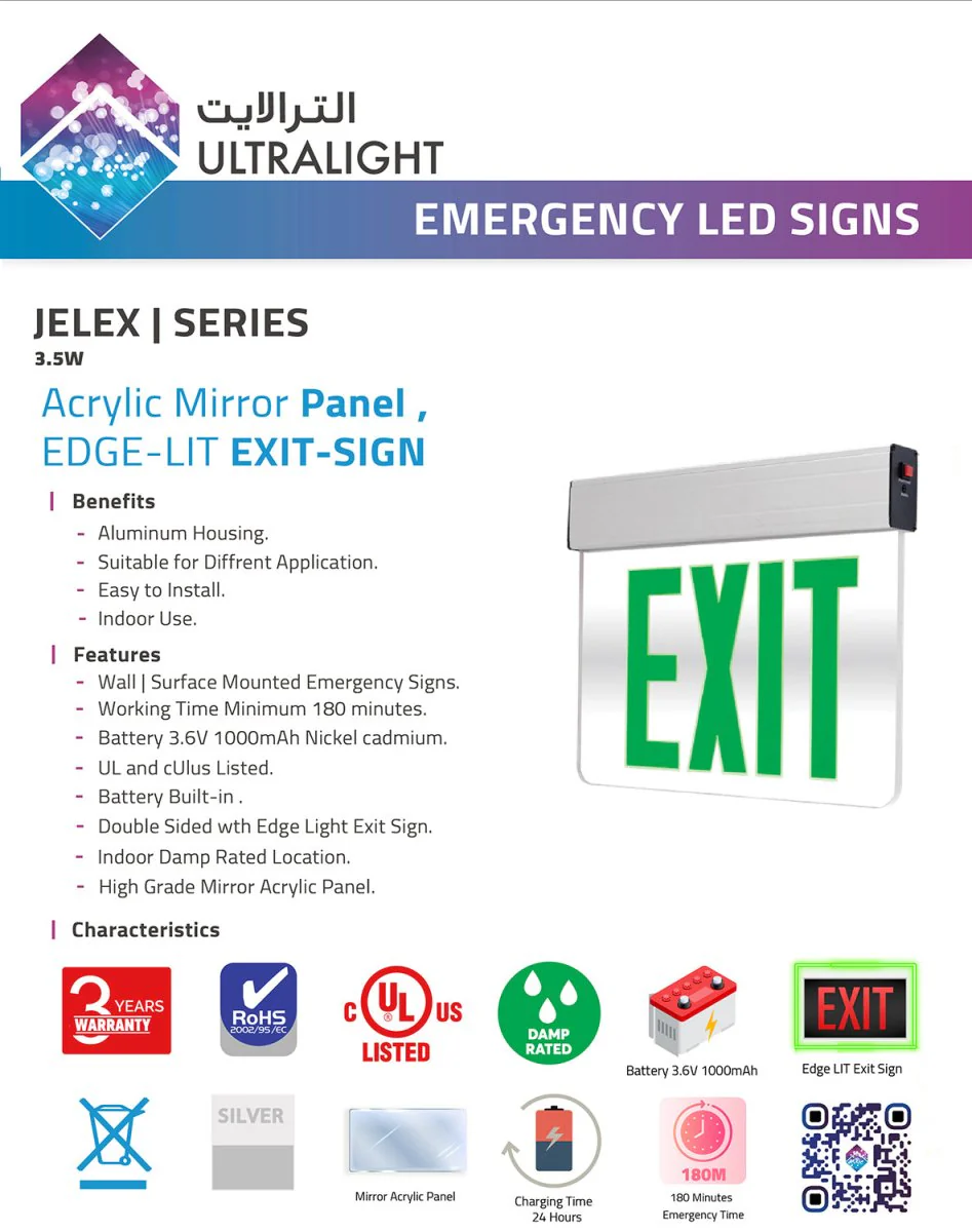 Ultralight Emergency LED Exit Signs 3.5W (JELEX) - Image 3