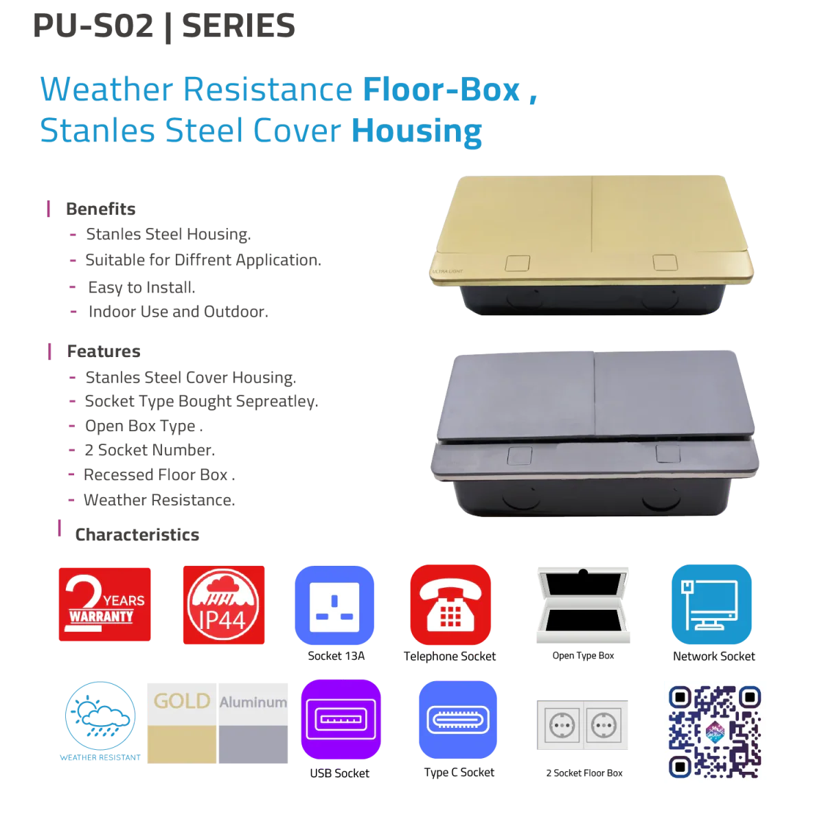 Ultralight FLOOR BOX (PU-S02) – IP44 Weather Resistant Recessed Floor Socket with Stainless Steel Body - Image 6