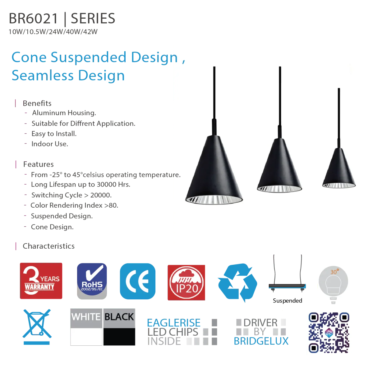 Ultralight Indoor Cone Pendant Light (BR6021) - Image 9