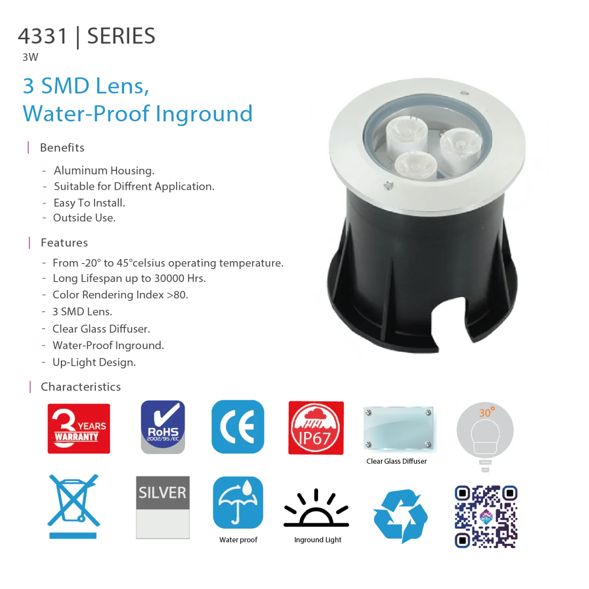 Ultralight LED Inground Light – Waterproof Outdoor with Multi-Color SMD Lens, IP67 (4331) - Image 5