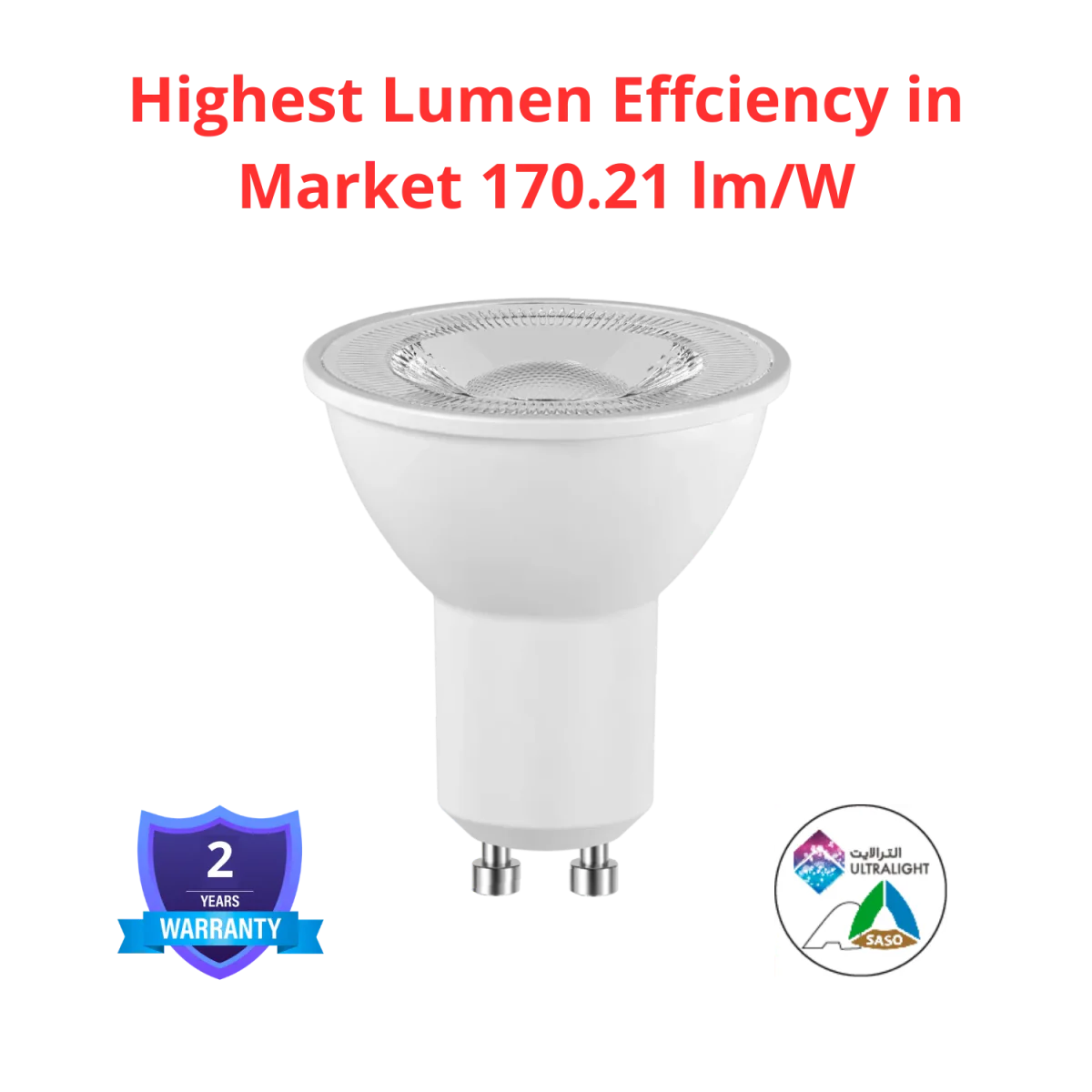 Ultralight LED Bulb 4.7W GU10 - Most Efficient Lighting 170 lm/W (UTL-M800ST-170)