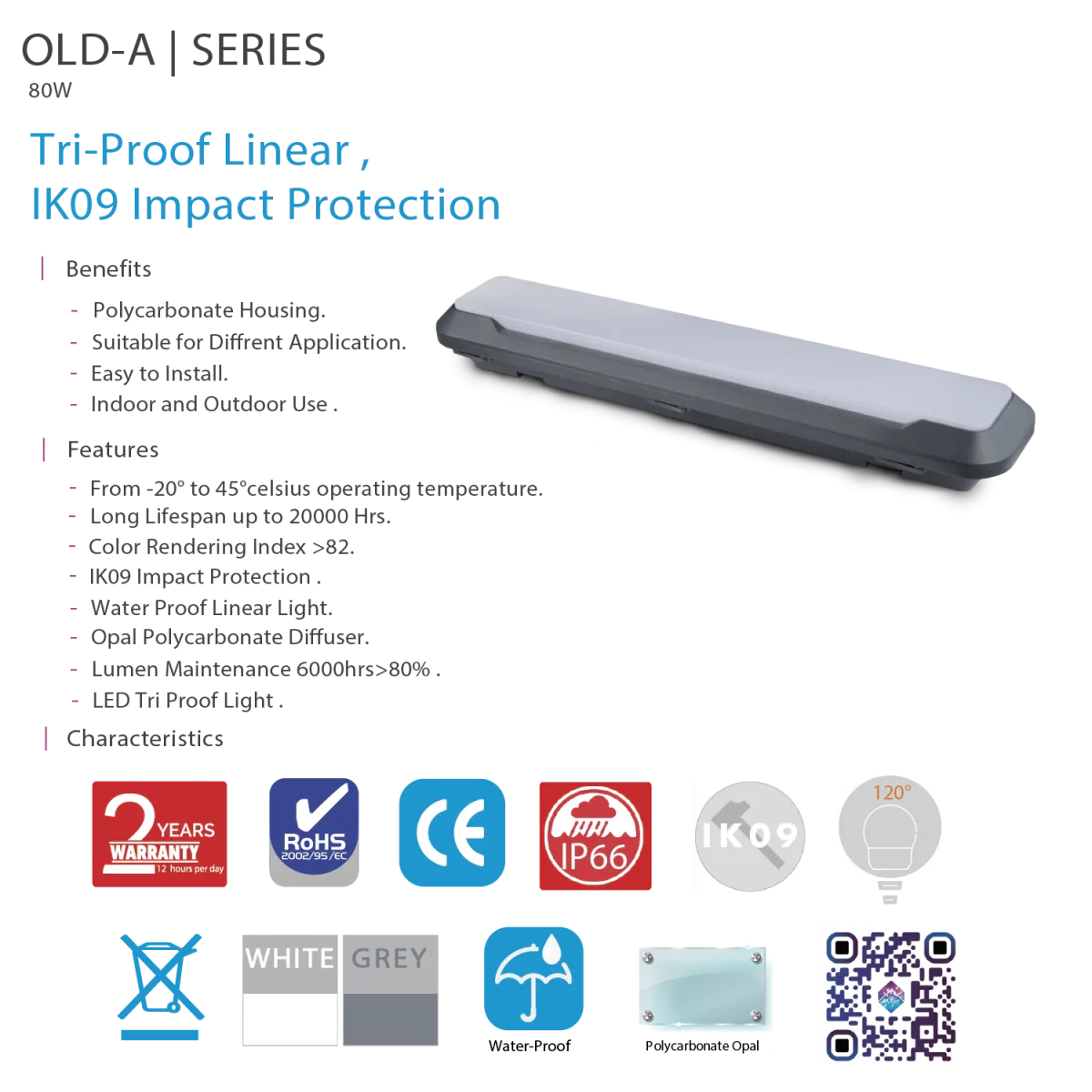 UltraLight LED Tri‑Proof Linear Light 80W – IP66, IK09 Impact‑Resistant (OLD‑A) - Image 5