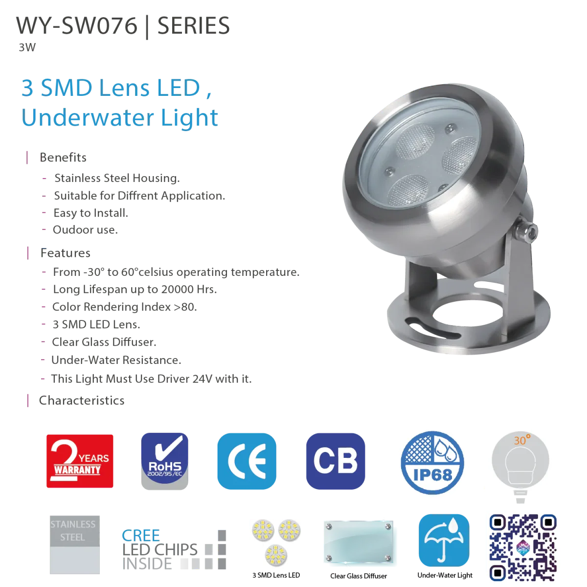 Ultralight LED Underwater Light 3W (WY-SW076) - Image 5