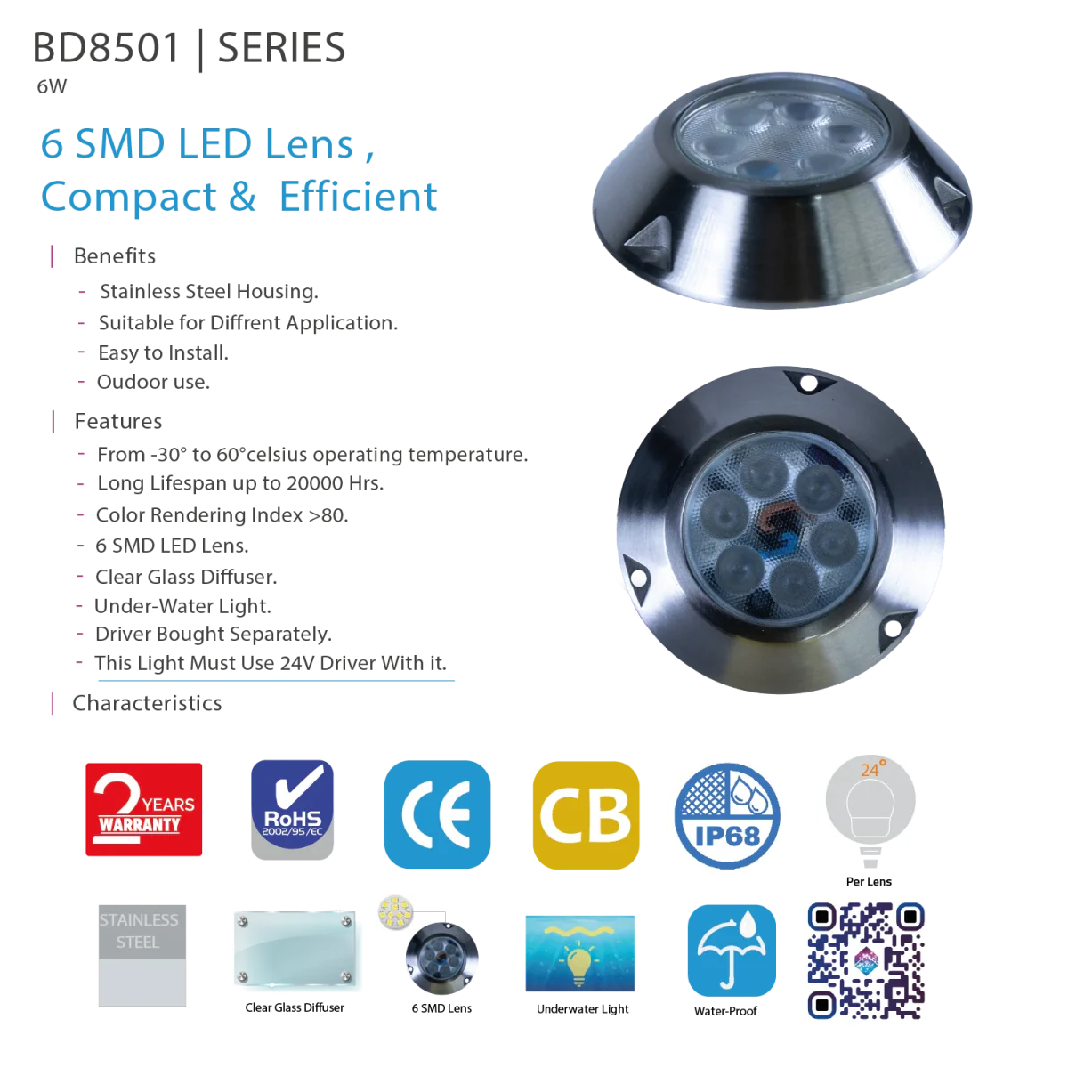 Ultralight LED Underwater Light 6W IP68 - Waterproof Outdoor Lighting (BD8501) - Image 6