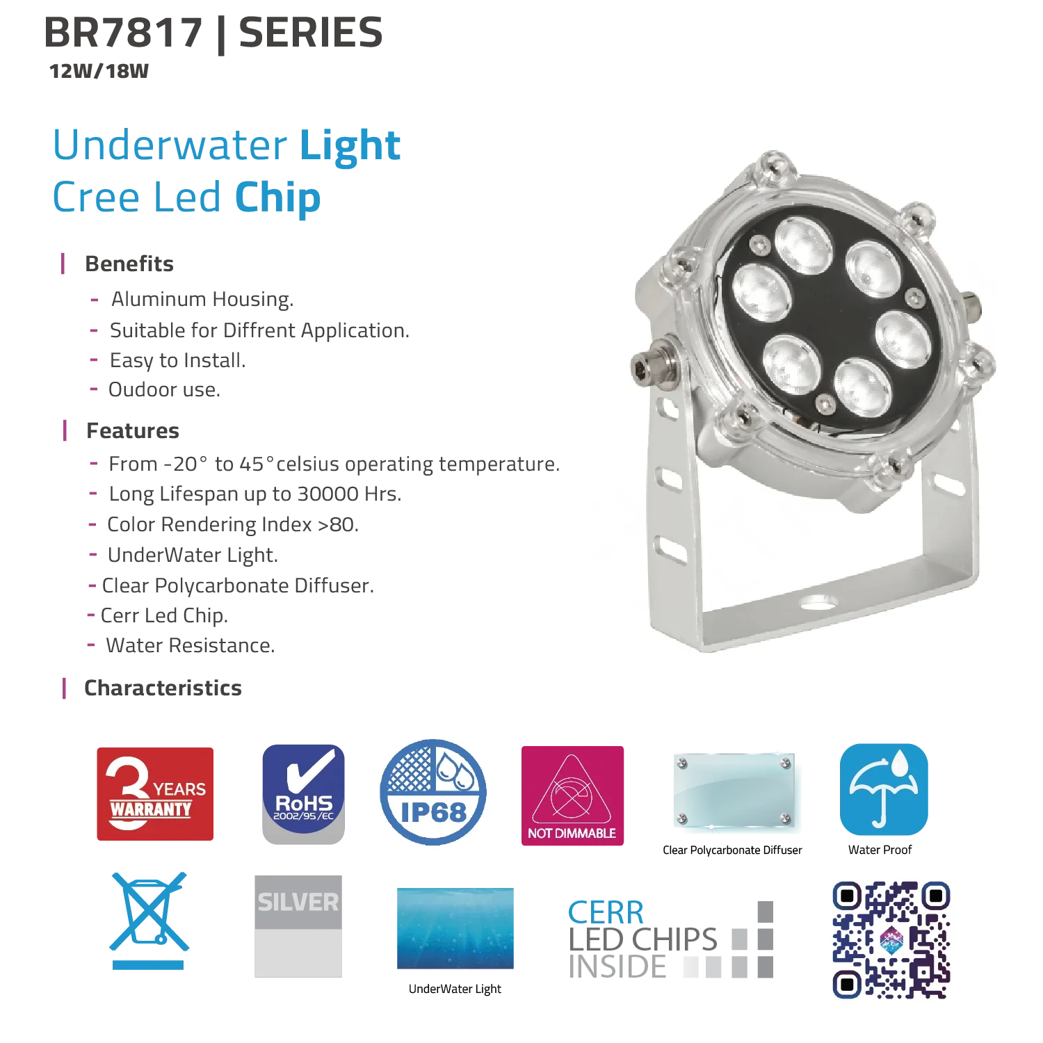 Ultralight LED Underwater Light 12W IP68 (BR7817) - Image 10