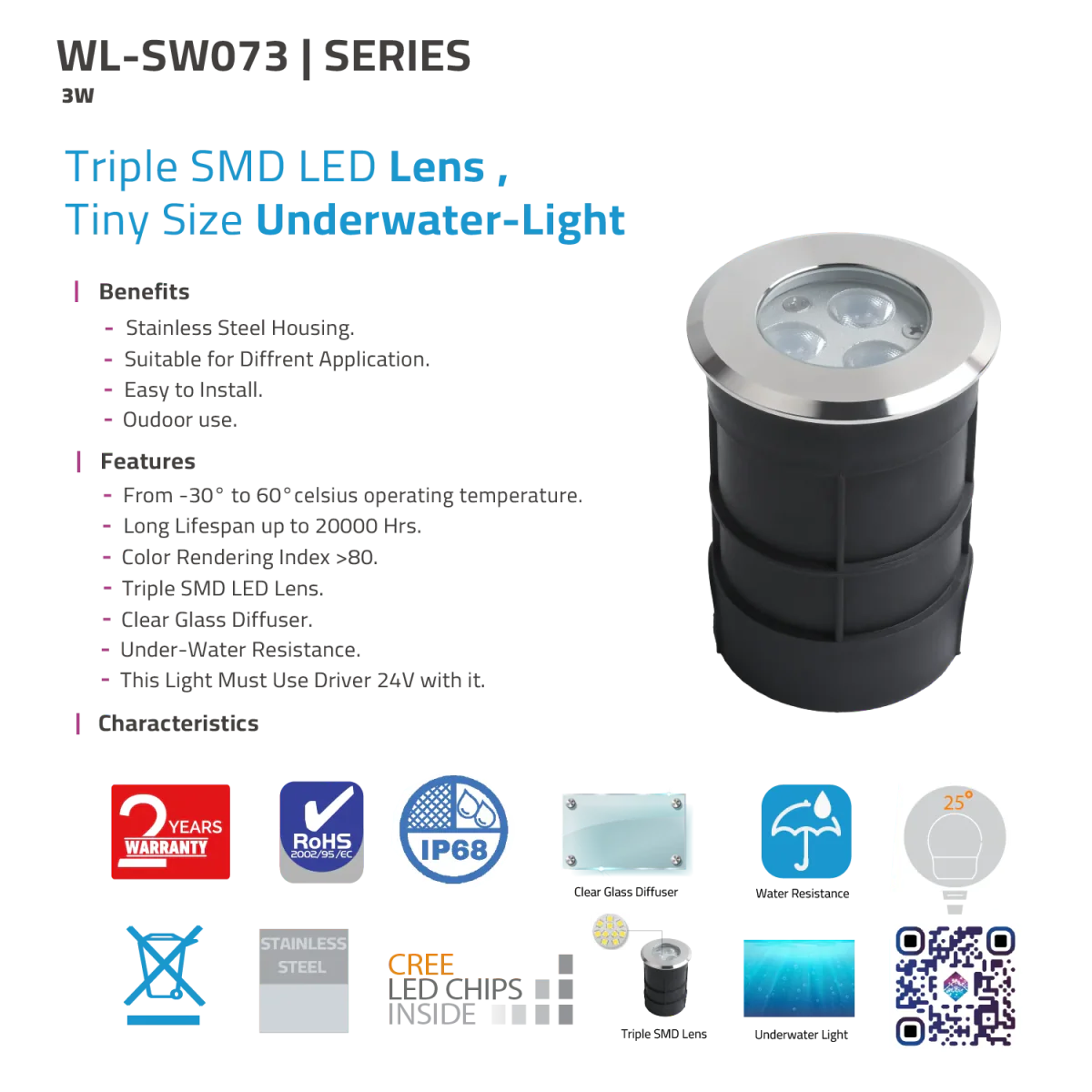 Ultralight LED Underwater Light 3W - IP68 Water Resistance (WL-SW073) - Image 7