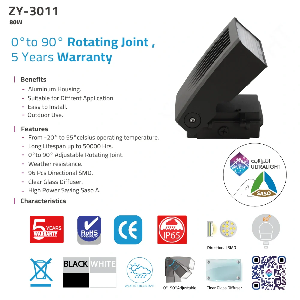 Ultralight LED Wall Pack 80W IP65 (ZY-3011) - Image 6