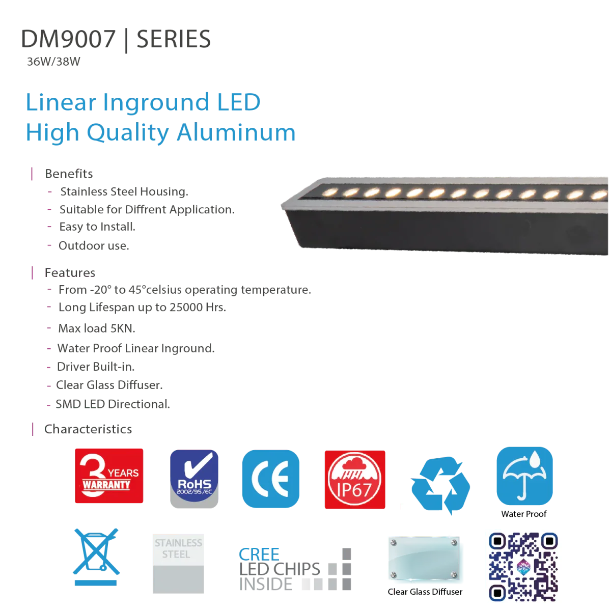 Ultralight Linear Inground Light IP67 (BD9007) - Image 6
