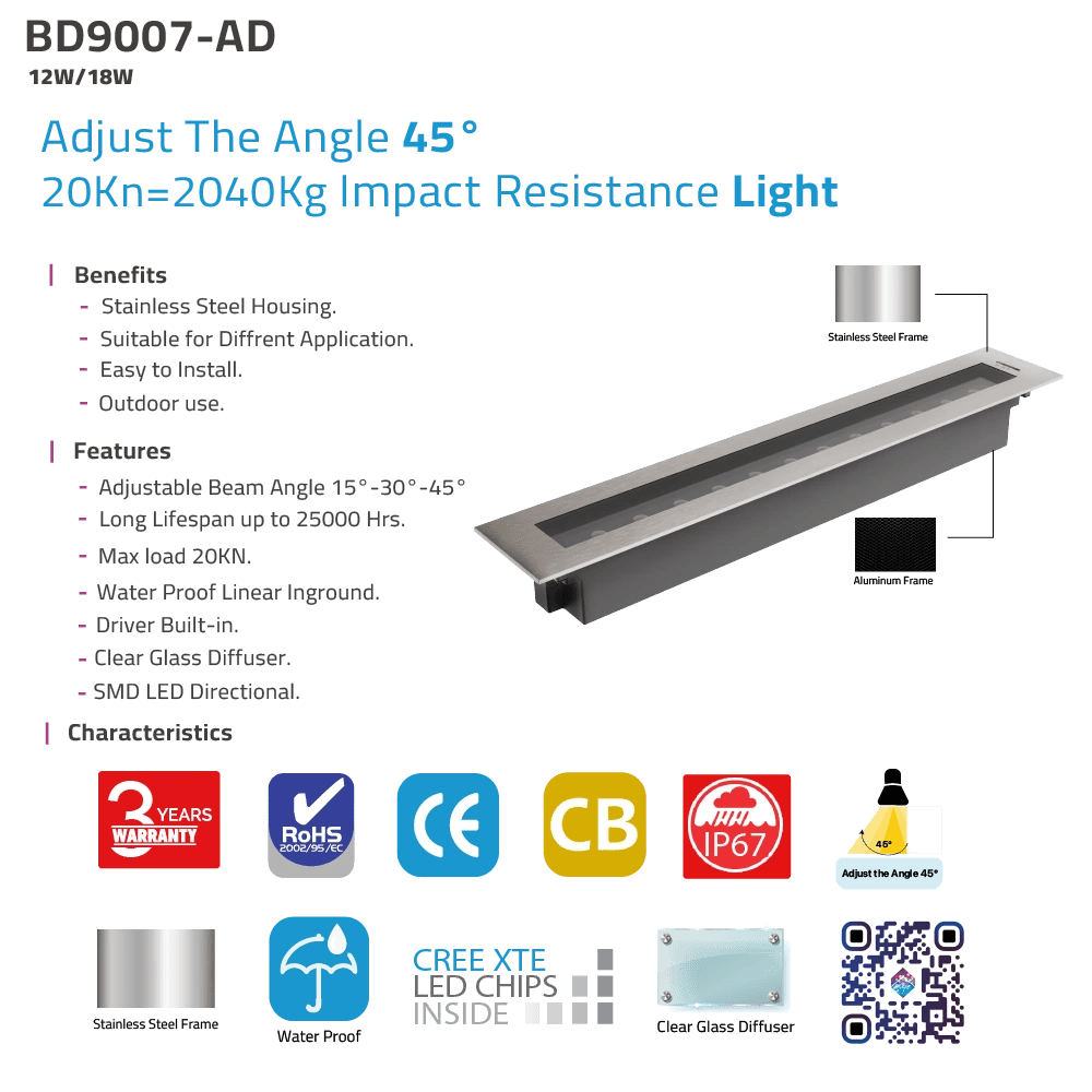 Linear Inground Light Directional 45° adjustable (BD9007-AD) - Image 6