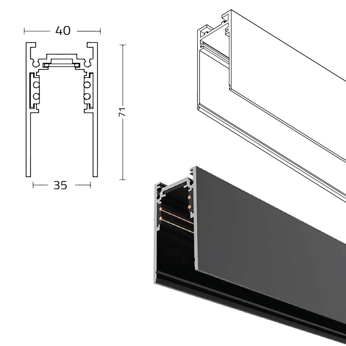 Ultralight surface mounted or pendant magnetic track rail 3.5CM (BT-M035) - Image 6