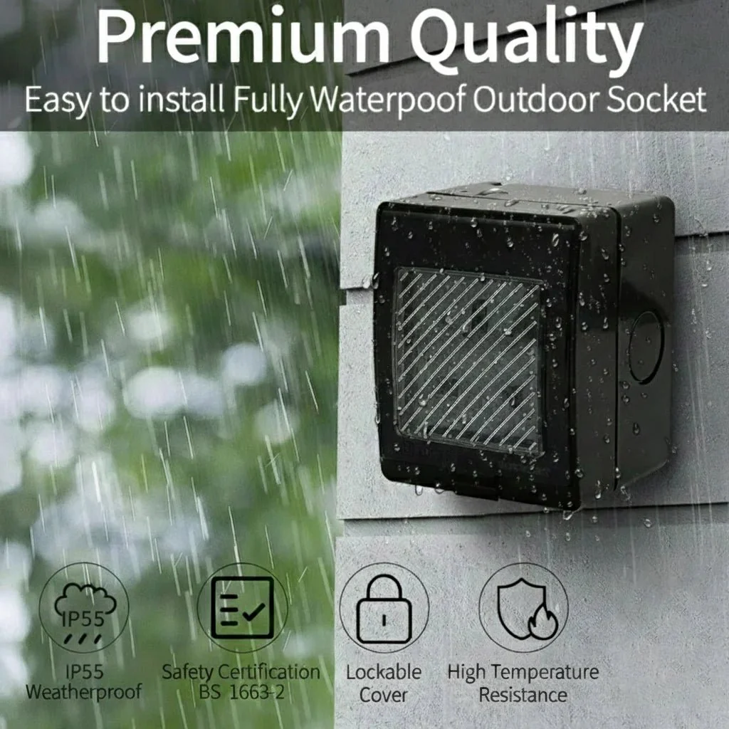 Ultralight Outdoor Sockets 13A - IP55 Rubber Cover (IG55) - Image 2